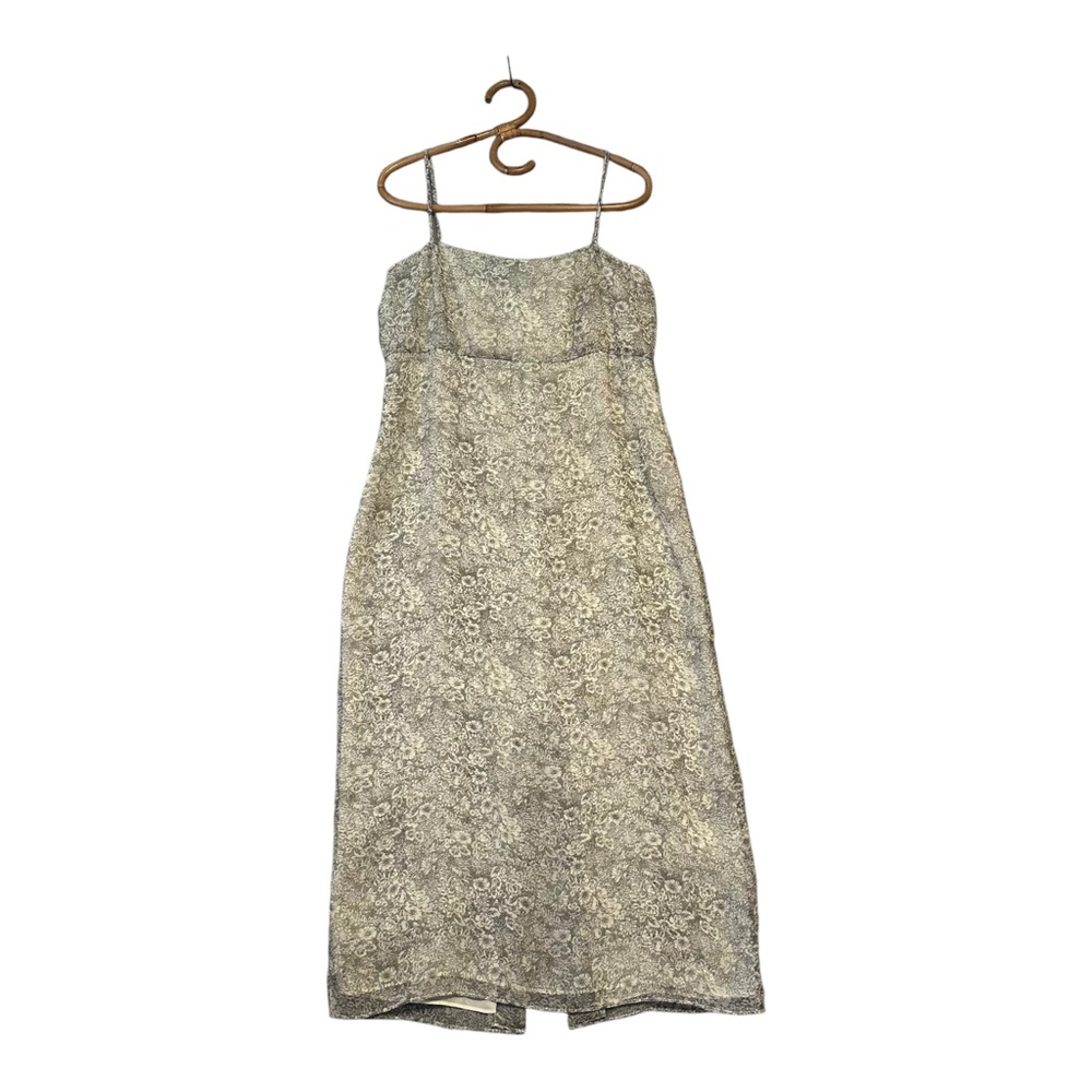 Vintage | Cactus | Grey Floral Chiffon Midi Dress Size 12